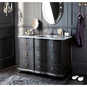 Mueble de lavabo de mango negro y piedra