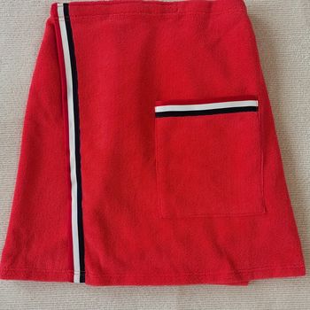 Falda de baño súper absorbente para hombre, roja casual con detalle de raya lateral, ropa de estar en casa de secado rápido con bolsillo