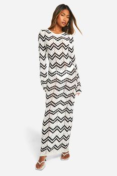 Vestido Maxi De Croché En Zigzag Monocromático, Blanco