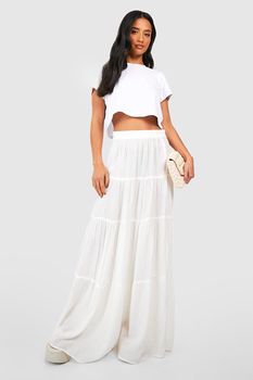 Falda Petite Maxi Escalonada De Estopilla, Blanco