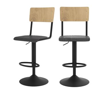 Silla de bar ajustable 60/80cm en madera clara y negro x2