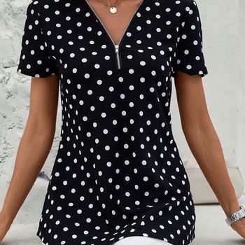 Blusa De Manga Corta Con Estampado De Lunares, Elegante Top Para Primavera Y Verano, Ropa De Mujer