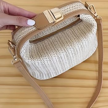 Bolsa cruzada tejida para viajes y vacaciones en la playa, bolso de paja de moda con correa ajustable para mujer.