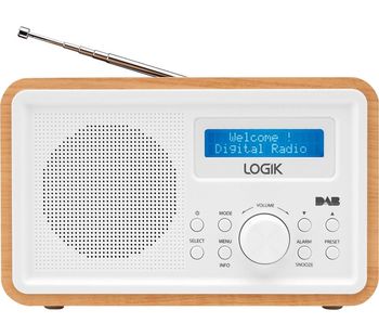 LOGIK LHDR15 Portable DAB/FM Clock Radio - Light Wood & White, White