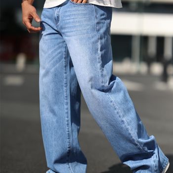 Vaqueros anchos lisos para hombre, pantalones vaqueros informales elegantes de estilo urbano