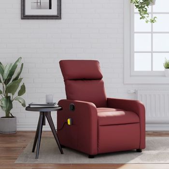 vidaXL Sillón de masaje reclinable cuero sintético rojo tinto