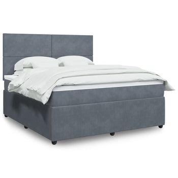 vidaXL Cama box spring con colchón terciopelo gris oscuro 180x200 cm