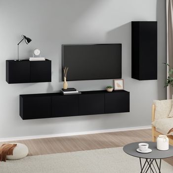 vidaXL Set de muebles para TV 4 piezas madera contrachapada negro