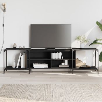 vidaXL Mueble de TV madera de ingeniería negro 203x37x50 cm