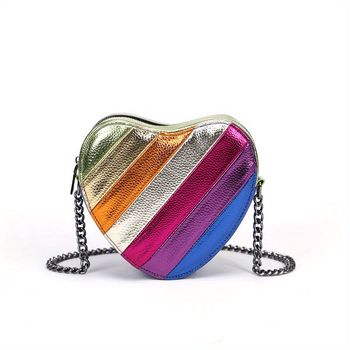 Mini Bolso de Hombro en Forma de Corazón Arcoíris Colorido, Bolso de Mano y Cartera de Moda para Mujer