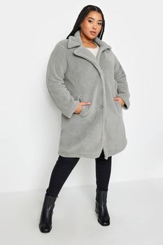 Yours Chaquetón Gris De Peluche, Mujer Curvy Y Tallas Grandes, Yours