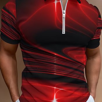 Camisa De Verano Para Hombre Con Estampado Digital 3D Y Cierre De Cremallera En El Cuello, Ideal Para Deportes Al Aire Libre