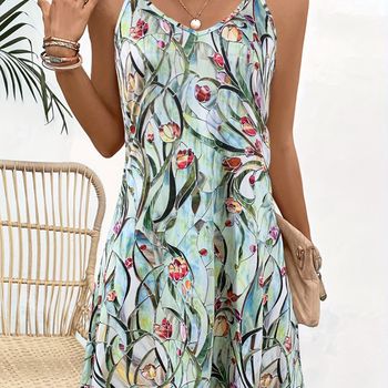 Vestido camisero con estampado de pintura, vestido sin mangas con tirantes finos para primavera y verano, ropa de mujer