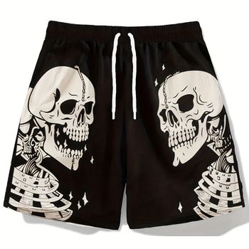 Estupendos Pantalones Cortos De Moda Para Hombres Con Estampado De Esqueleto Y Bolsillos Para Fiestas En La Playa Y La Piscina En Verano