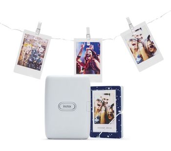 mini Link Photo Printer with Album & LED Peg Lights Bundle - Ash White, White