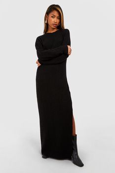 Vestido Maxi De Punto Y Canalé Suave, Negro