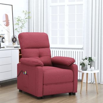 vidaXL Sillón de masaje elevable tela rojo tinto