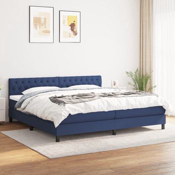 vidaXL Cama box spring con colchón tela azul 200x200 cm