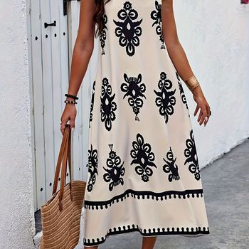 Vestido de tirantes con estampado floral étnico, estilo vacacional, sin mangas, suelto, para primavera y verano, ropa de mujer