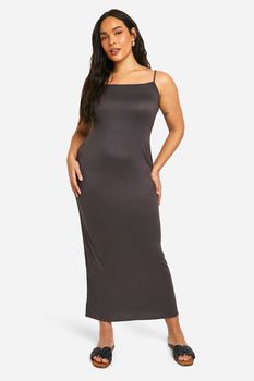 Vestido Plus Maxi Súper Suave Con Escote En U, Gris