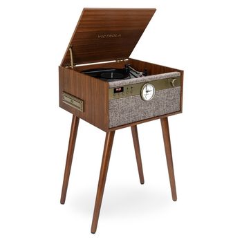 Victrola Tocadiscos Century Con Reloj Y Patas Nogal