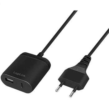 LogiLink PA0256 Cargador Doble USB/USB-C 12W Negro