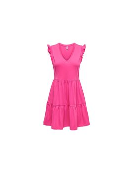 Vestido only onlmay sleev fril raspberry rose mujer