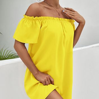 Vestido con detalles fruncidos en los hombros, elegante vestido de manga corta y corte holgado para primavera y verano, ropa de mujer