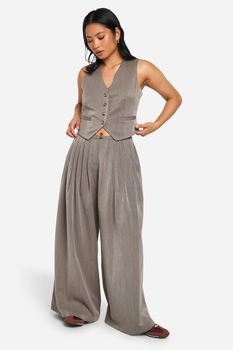 Pantalón Petite Plisado De Pernera Súper Ancha, Gris