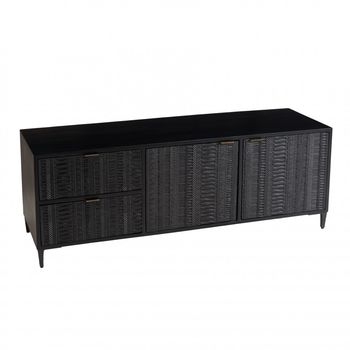 Mueble tv de madera de mango negro con 2 puertas y 2 cajones