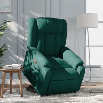 vidaXL Sillón reclinable elevable tela verde oscuro