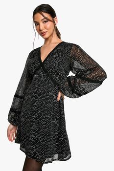 Vestido Holgado De Encaje Con Estampado De Lunares, Negro