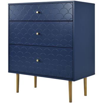 Cómoda buffet de 3 cajones azul marino con patas doradas