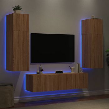 vidaXL Muebles TV pared con LED 6 pzas madera ingeniería roble Sonoma