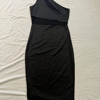 Vestido De Un Hombro De Malla De Contraste, Vestido Bodycon Sexy Sin Mangas Semi Transparente Con Abertura, Ropa De Mujer