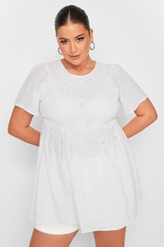 Yours Top Blanco Fruncido Con Bordados, Mujer Curvy Y Tallas Grandes, Yours