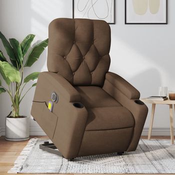 vidaXL Sillón de masaje eléctrico reclinable elevable tela marrón