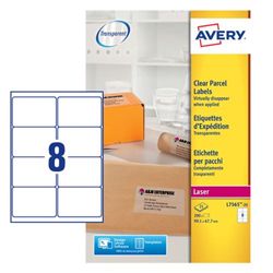 Avery Addressing Laser Labels 8 Per Sheet 99.1x67.7mm Clear - L7565-25