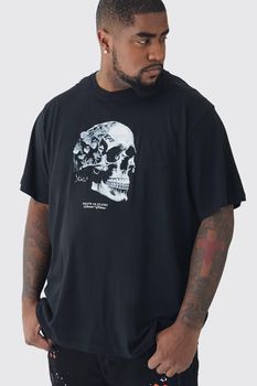 Camiseta Plus Negra Con Estampado De Calavera, Negro