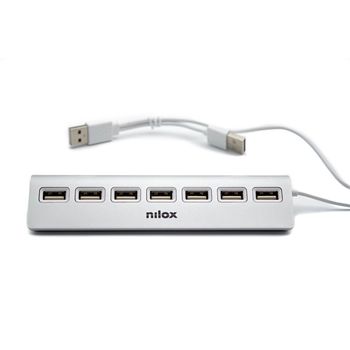 Nilox NXHU7ALU2 HUB 7 Puertos USB Gris