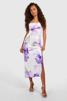 Vestido Lencero Midi Con Estampado De Flores, Purple