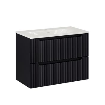 Mueble lavabo encastrado 2 cajones estratificado negro