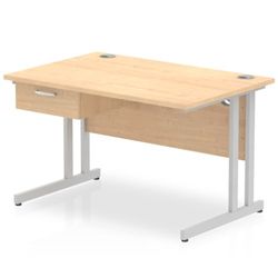 Impulse 1200x800 Desk Maple/Silver Cantilever Leg 1x1 Drawer Fixed Ped