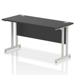 Impulse 1400x600mm Straight Desk Black Top Silver Cantilever Leg