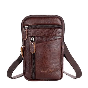 1pza Bolso Bandolera De Cuero Genuino Con Correa Para Teléfono Móvil, Cartera De Hombro Para Dinero Para Deportes Al Aire Libre Y Negocios Para Hombres