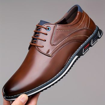 Zapatos casuales de cuero PU de TALLA GRANDE para hombres, Zapatos de vestir con cordones antideslizantes y resistentes al desgaste, Calzado diario de oficina para hombres