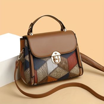 Bolso Geométrico Retro, Bolso De Moda Mini Bandolera, Bolso De Hombro Con Decoración De Hebilla Para Mujer