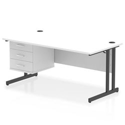 Impulse 1600x800 Desk Cantilever Leg White/Black 1x3 Drawer Fixed Ped