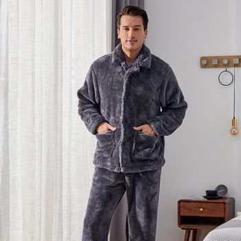 Conjuntos De Pijama Cálidos Y Suaves Para Hombres De Felpa Con Bolsillos, Ropa De Dormir De Franela Esponjosa Y Acogedora, Conjunto De Pijama Cómodo