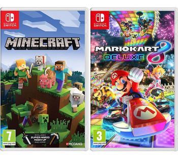 NINTENDO SWITCH Minecraft & Mario Kart 8 Deluxe Bundle, Red